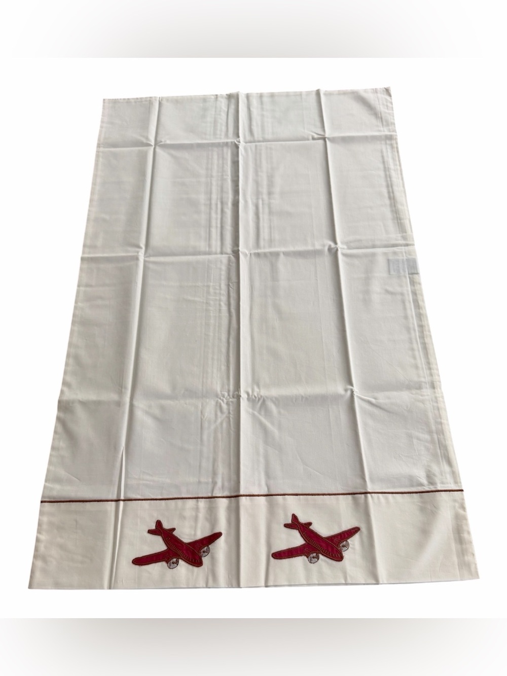 Vintage Traditions Standard Pillowcase Red Embroidered Airplane Applique NEW